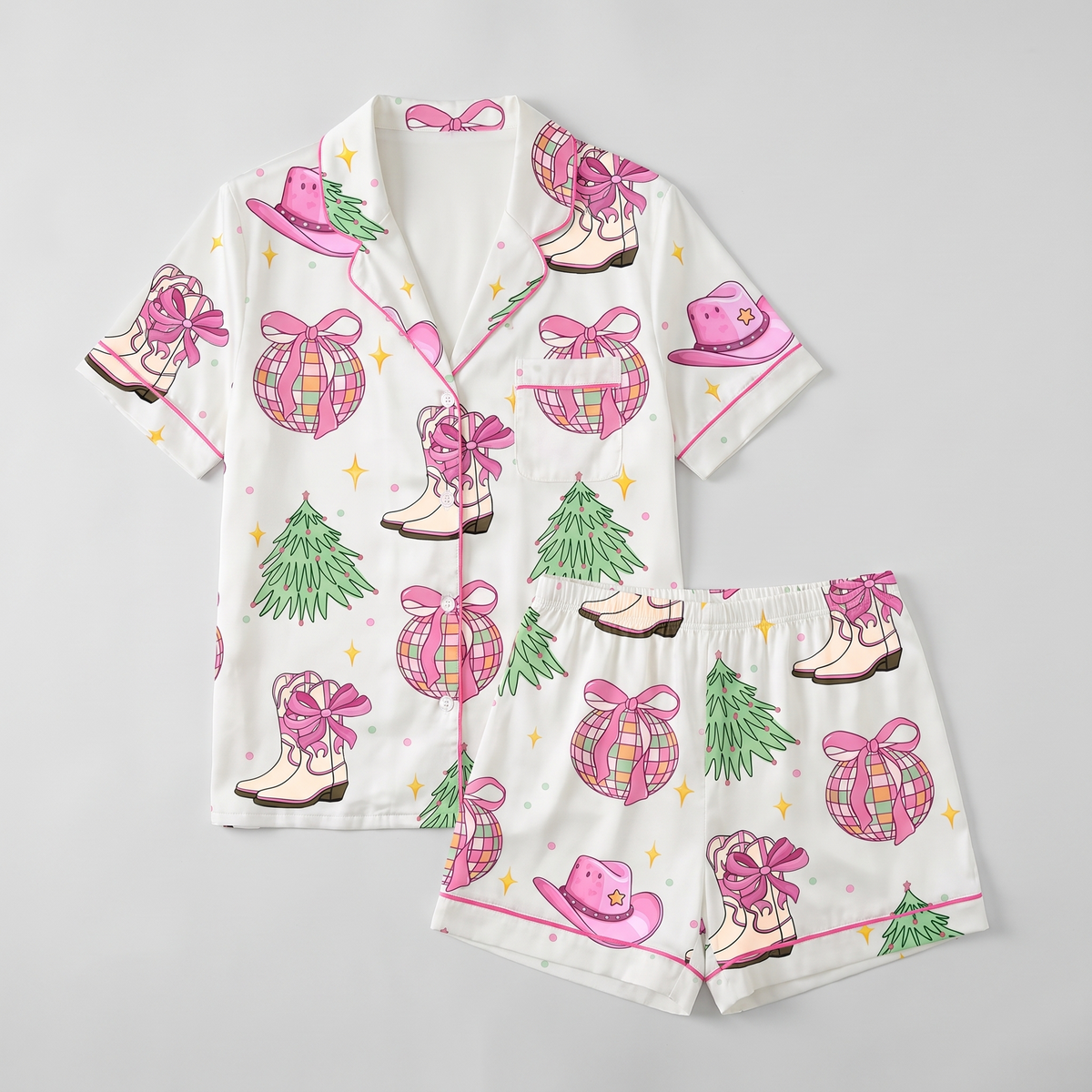 Disco Cowgirl Christmas Women's Pajama Set - flat lay