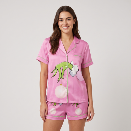 Pink Mean One Inspired Women's Pajama Set - short sleeve and shorts