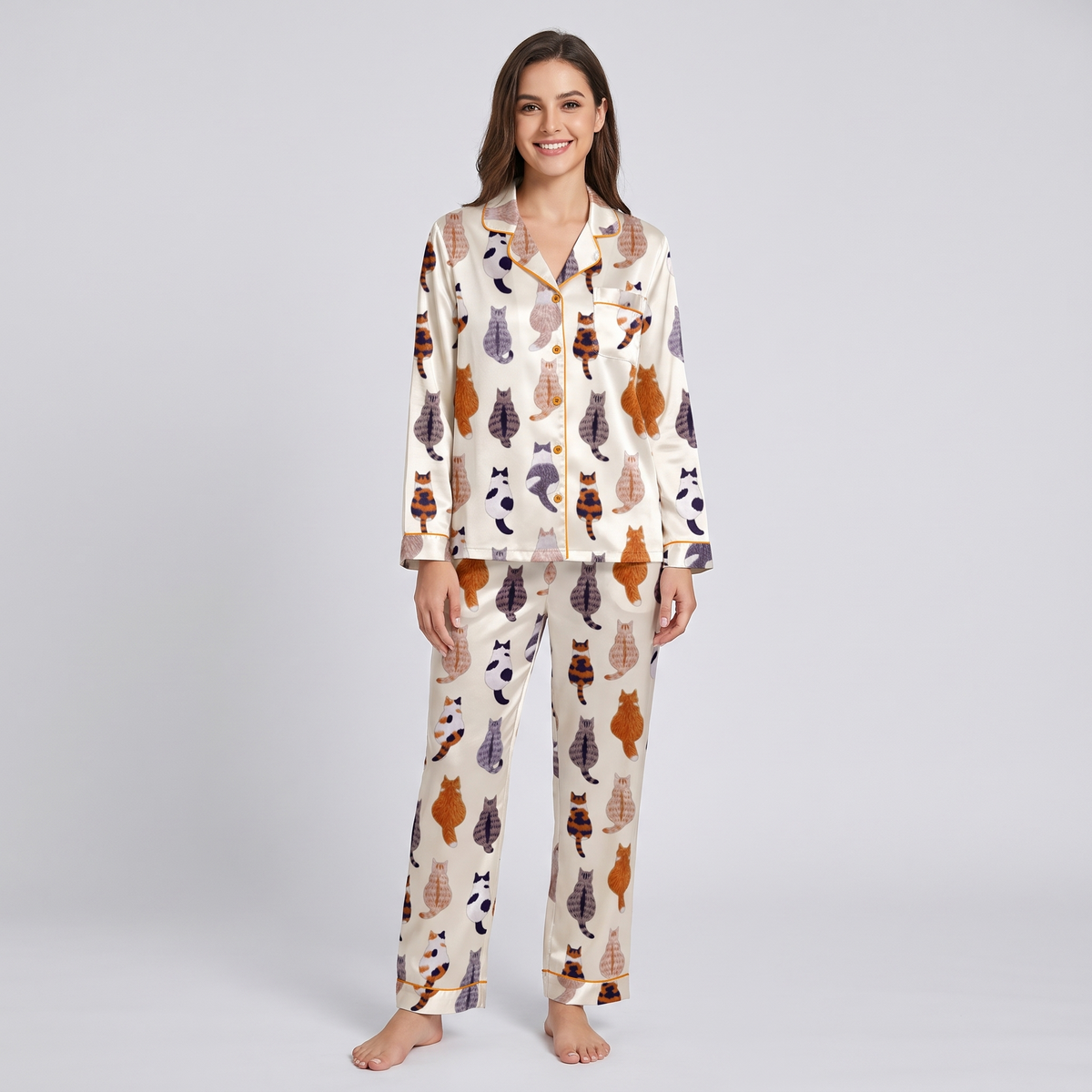 Back View Cats Women's Pajama Set - long sleeve and pants