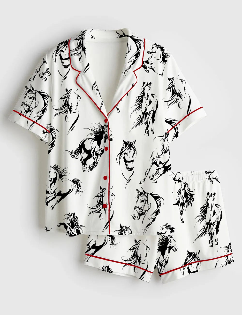 Ink Stroke Galloping Horses Women's Pajama Set - flat lay