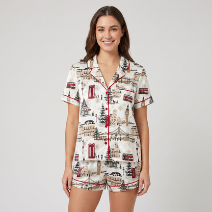 London Christmas Women's Pajama Set - short sleeve and shorts