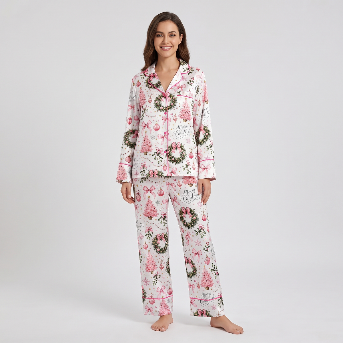 Pink Coquette Wreaths Women's Pajama Set - long sleeve and pants