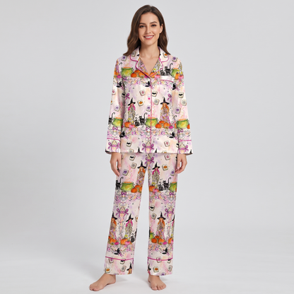 Witchy Mahjong Cats Women's Pajama Set - long sleeve and pants