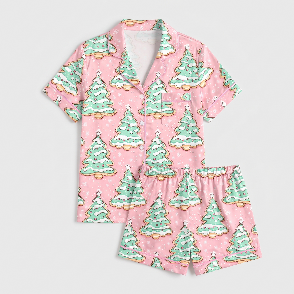 Pink & Mint Tree Cakes Women's Pajama Set - flat lay