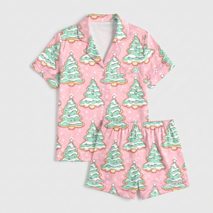 Pink & Mint Tree Cakes Women's Pajama Set - flat lay