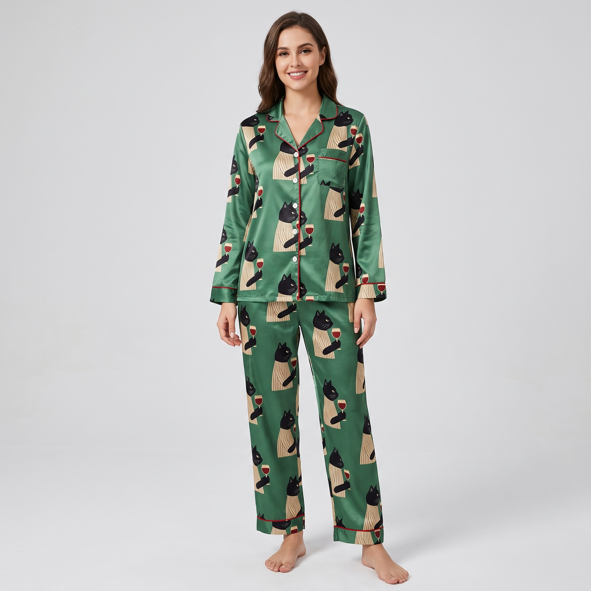 Cabernet Cats Women's Pajama Set - long sleeve and pants