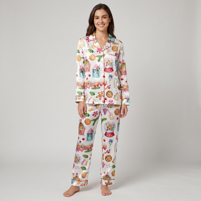 Watercolor Gingerbread Houses Women's Pajama Set - long sleeve and pants