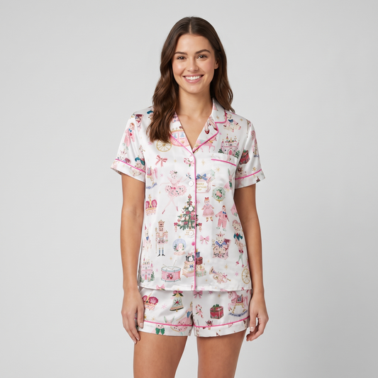 Mouse King Party Women's Pajama Set - short sleeve and shorts