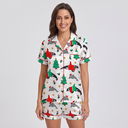 Christmas Under The Sea Women's Pajama Set - short sleeve and shorts