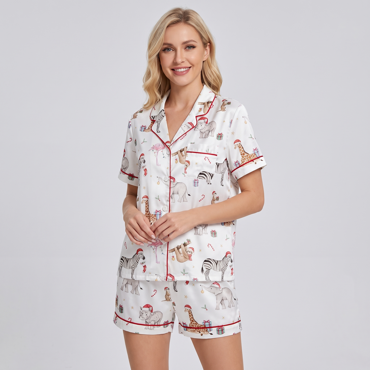 Christmas Safari Women's Pajama Set - short sleeve and shorts