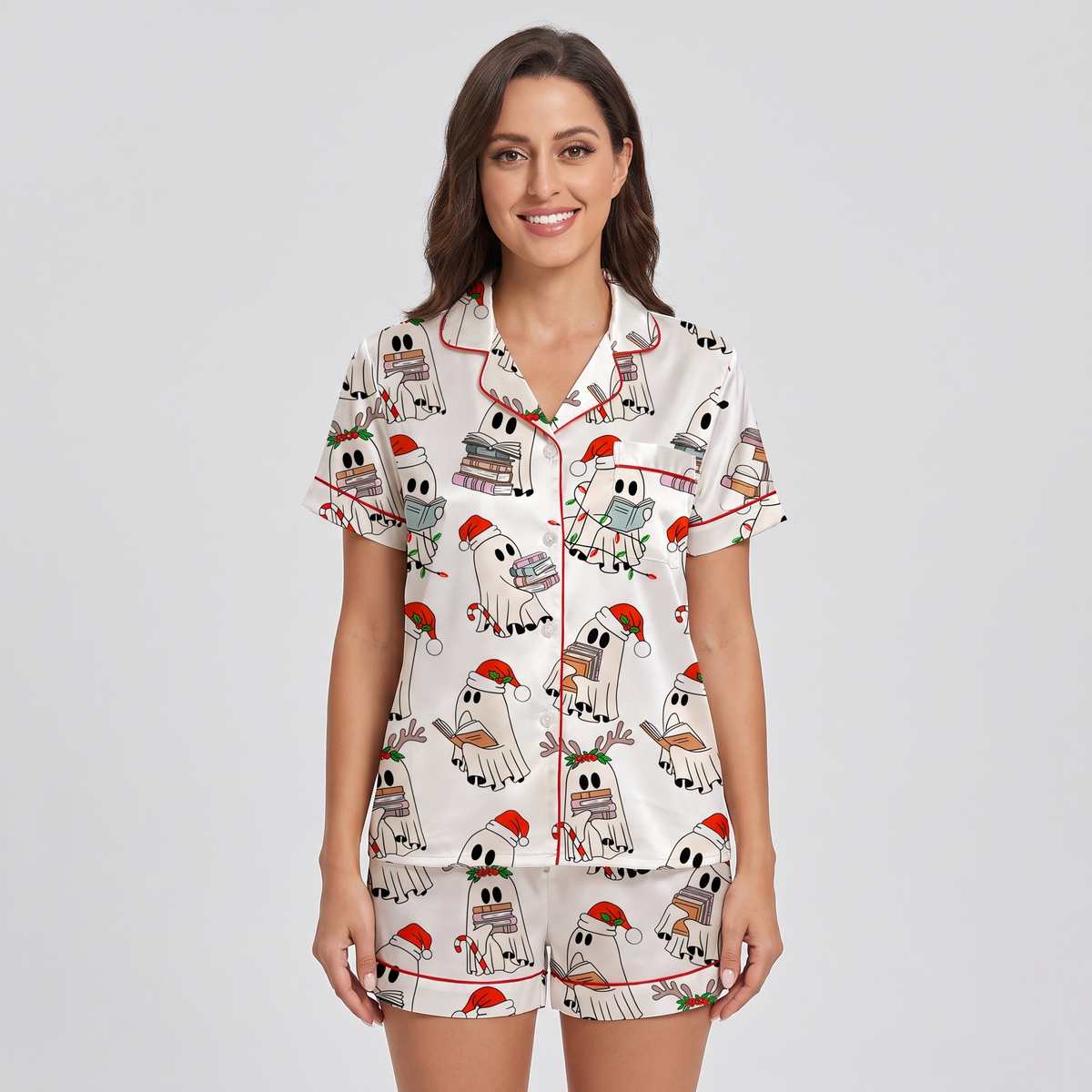 Bookish Boo Christmas Women's Pajama Set - short sleeve and shorts