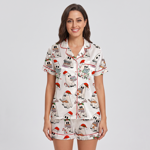Bookish Boo Christmas Women's Pajama Set - short sleeve and shorts