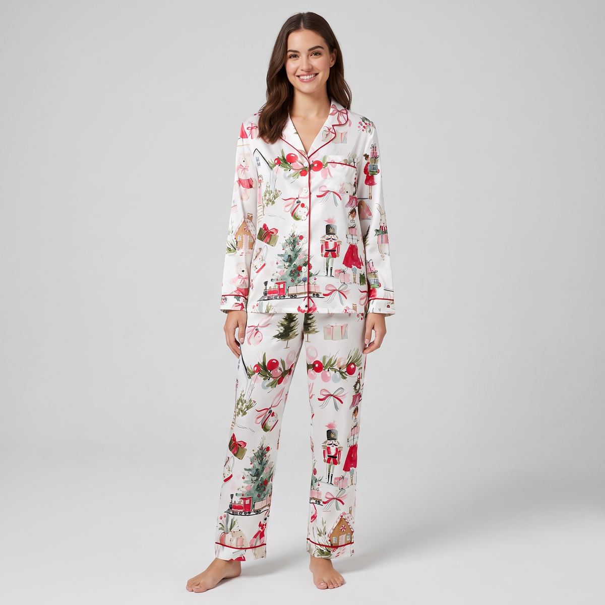 Cozy Nutcracker Village Women's Pajama Set - long sleeve and pants