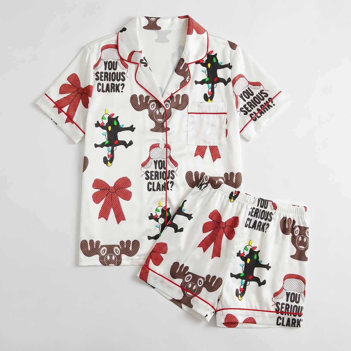 Moose Mugs & Red Bows Inspired Women's Pajama Set - flat lay