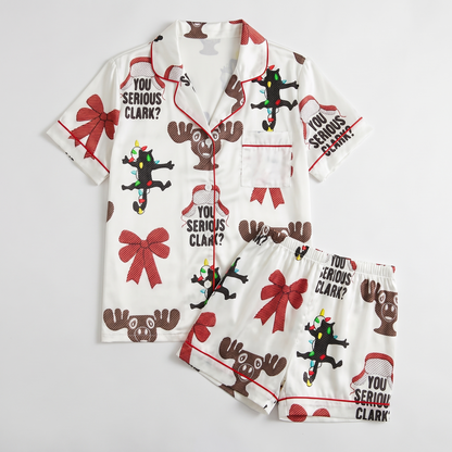 Moose Mugs & Red Bows Inspired Women's Pajama Set - flat lay