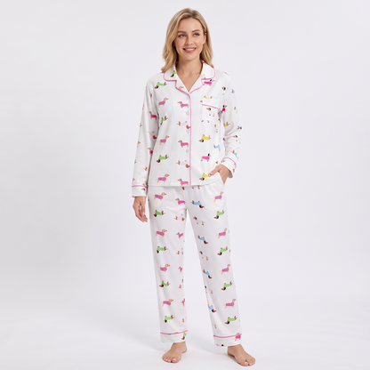 Sweater Weather Dachshunds Women's Pajama Set - White - long sleeve and pants