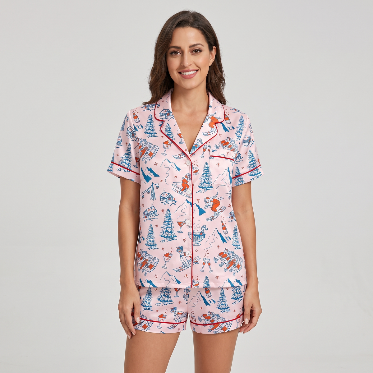 Pink Après Ski Women's Pajama Set - short sleeve and shorts