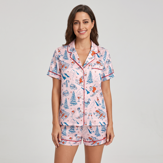 Pink Après Ski Women's Pajama Set - short sleeve and shorts