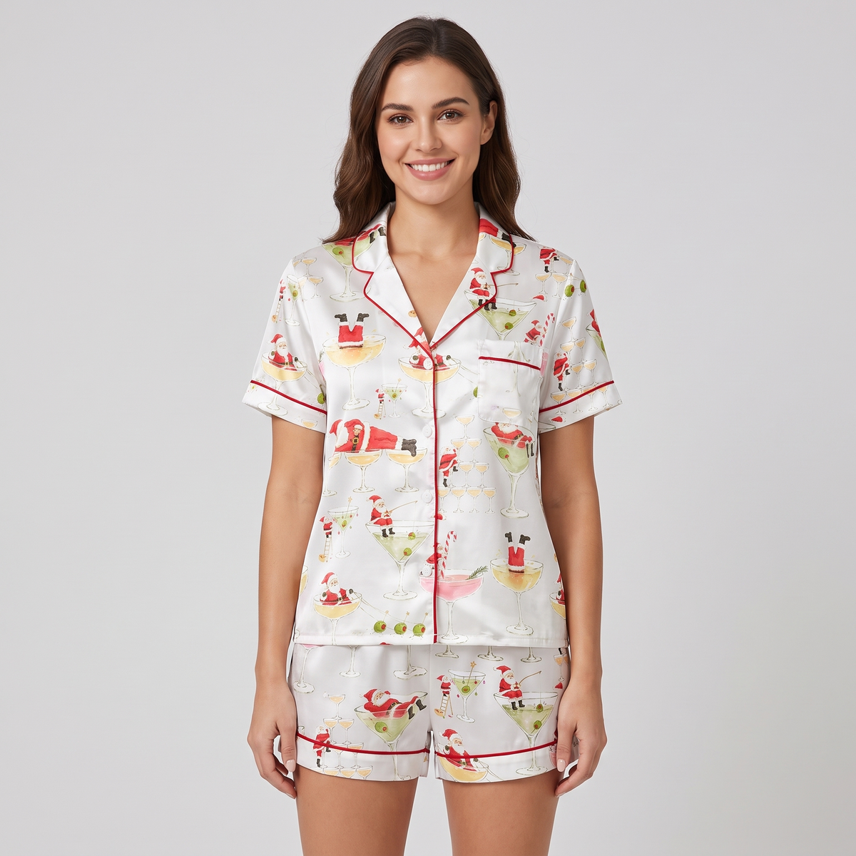 Tipsy Santa Women's Pajama Set - short sleeve and shorts