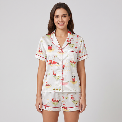 Tipsy Santa Women's Pajama Set - short sleeve and shorts