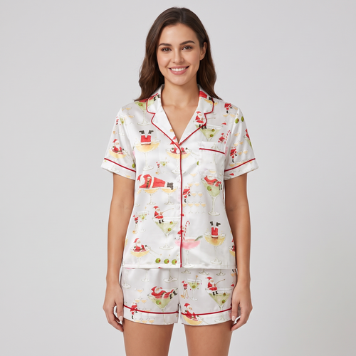 Tipsy Santa Women's Pajama Set - short sleeve and shorts