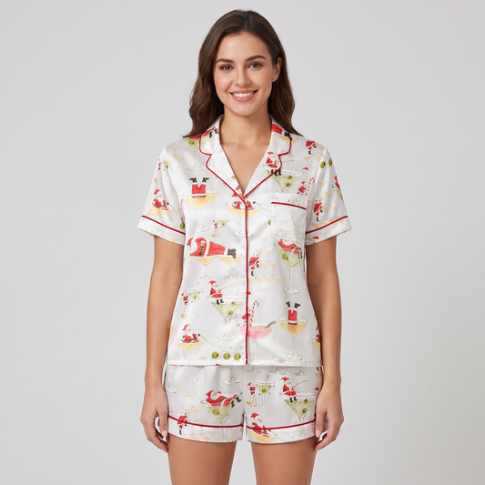 Tipsy Santa Women's Pajama Set - short sleeve and shorts