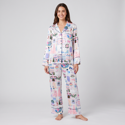Season's Greetings Soirée Women's Pajama Set - long sleeve and pants