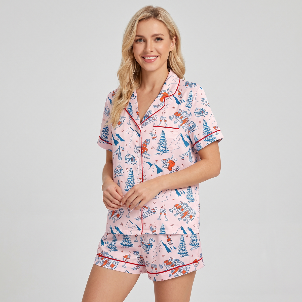 Pink Après Ski Women's Pajama Set - short sleeve and shorts