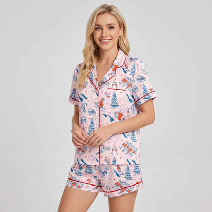 Pink Après Ski Women's Pajama Set - short sleeve and shorts