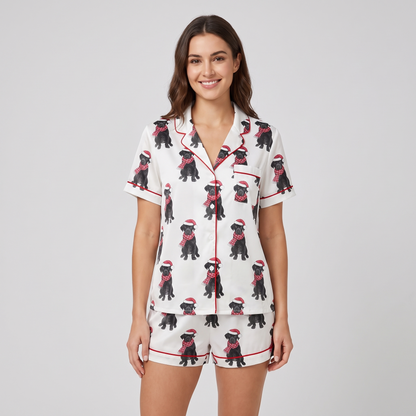 Christmas Black Lab Women's Pajama Set - short sleeve and shorts