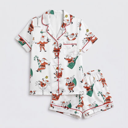 Mid-Century Santa Martini Women's Pajama Set - flat lay
