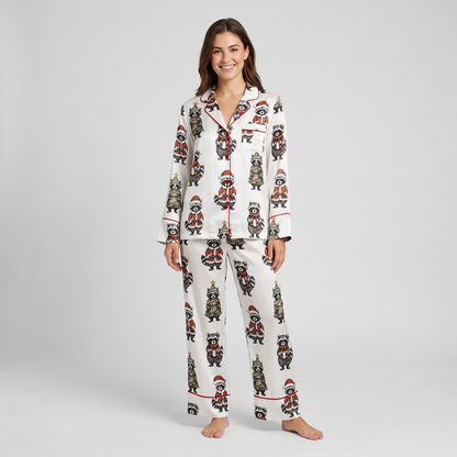 Raccoon Trio Christmas Women's Pajama Set - long sleeve and pants