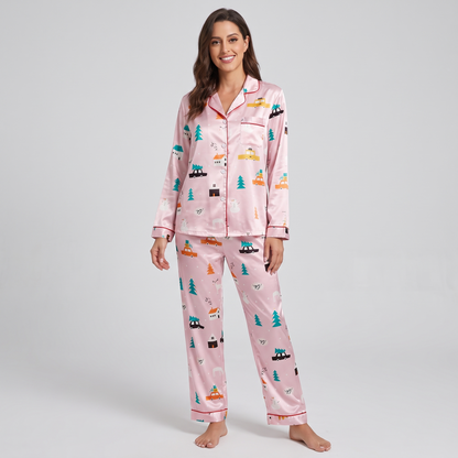 Pastel Winter Village Women's Pajama Set - long sleeve and pants
