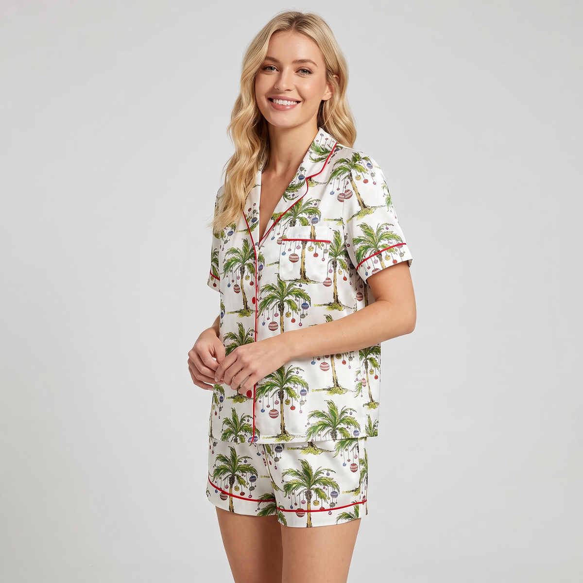 Deck The Palms Women's Pajama Set - short sleeve and shorts