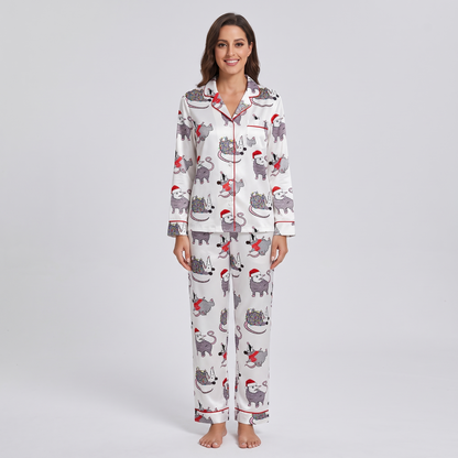 Overstimulated But Festive Possum Women's Pajama Set - long sleeve and pants