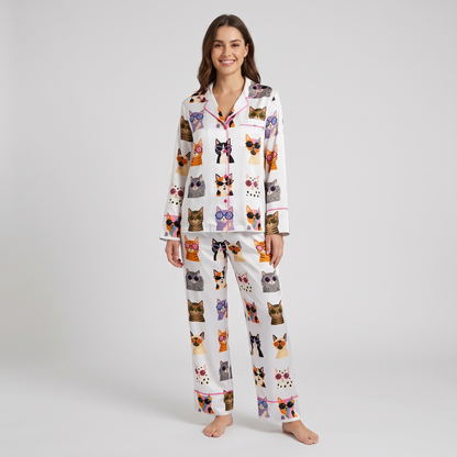 Spectacle Cats Women's Pajama Set - long sleeve and pants