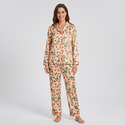 Peachy Cactus Christmas Women's Pajama Set - long sleeve and pants