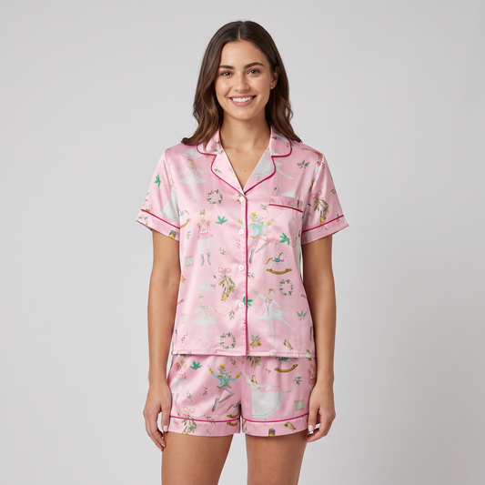 Pink Nutcracker Ballet Women's Pajama Set - short sleeve and shorts