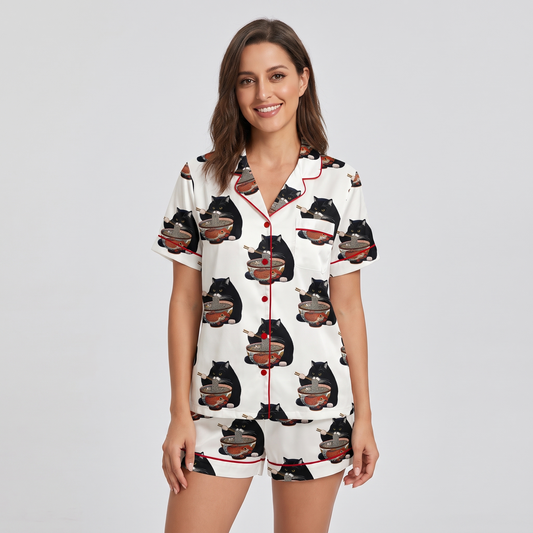 Ramen Black Cats Women's Pajama Set - short sleeve and shorts