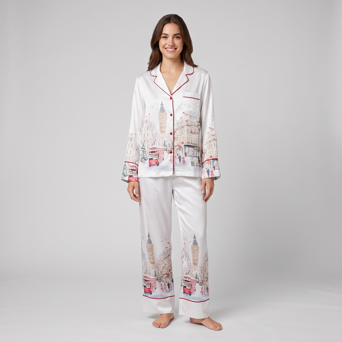 Watercolor London Snow Women's Pajama Set - long sleeve and pants