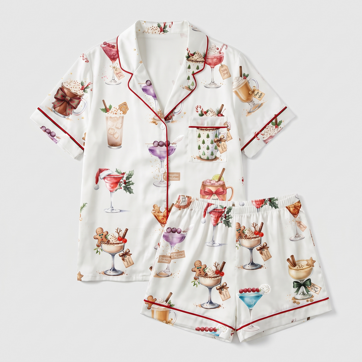 Christmas Cocktail Glasses Women's Pajama Set - flat lay
