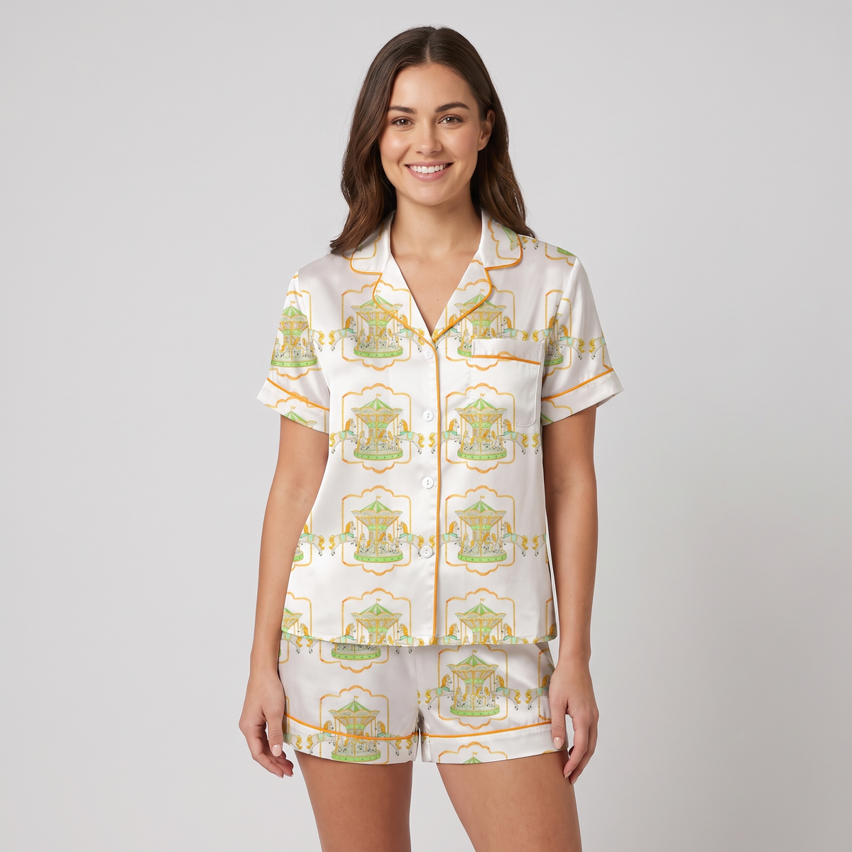 Gilded Carousel Horses Women's Pajama Set - White
