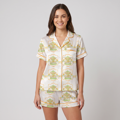 Gilded Carousel Horses Women's Pajama Set - White