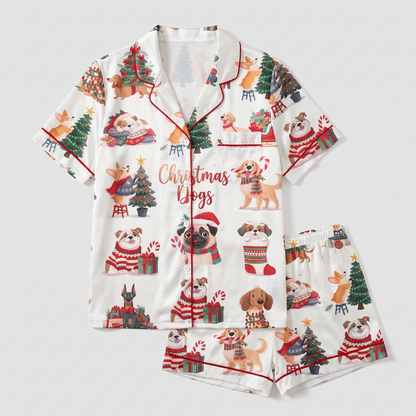 Christmas Pups & Presents Women's Pajama Set - flat lay