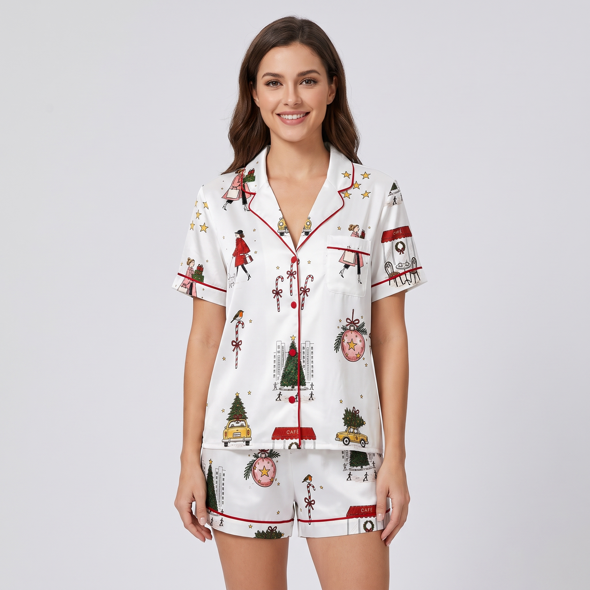 Christmas Shopping In The City Women's Pajama Set - short sleeve and shorts