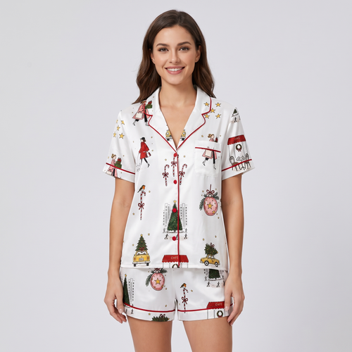 Christmas Shopping In The City Women's Pajama Set - short sleeve and shorts