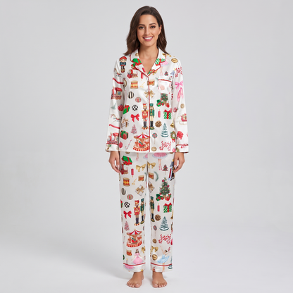 Watercolor Nutcracker Toys Women's Pajama Set - long sleeve and pants