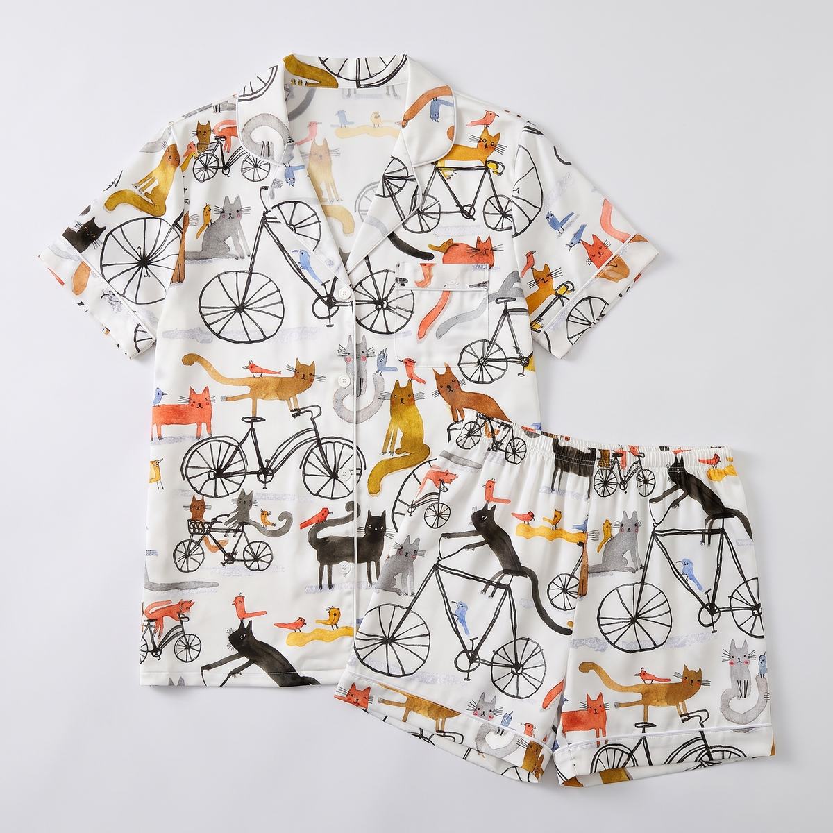 Cycling Cats Women's Pajama Set - flat lay