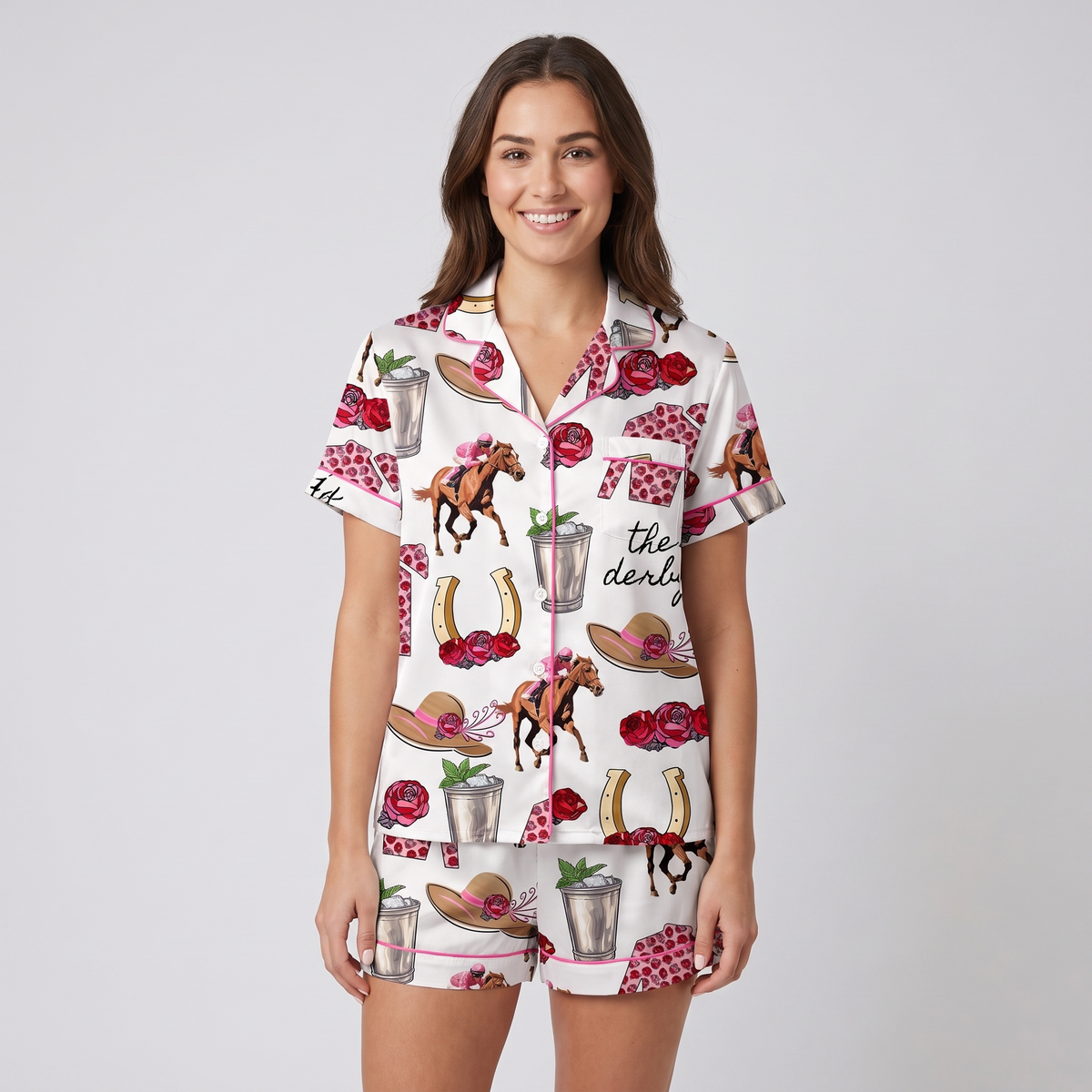 Rose Silks Julep Cup Horse Women's Pajama Set - short sleeve and shorts