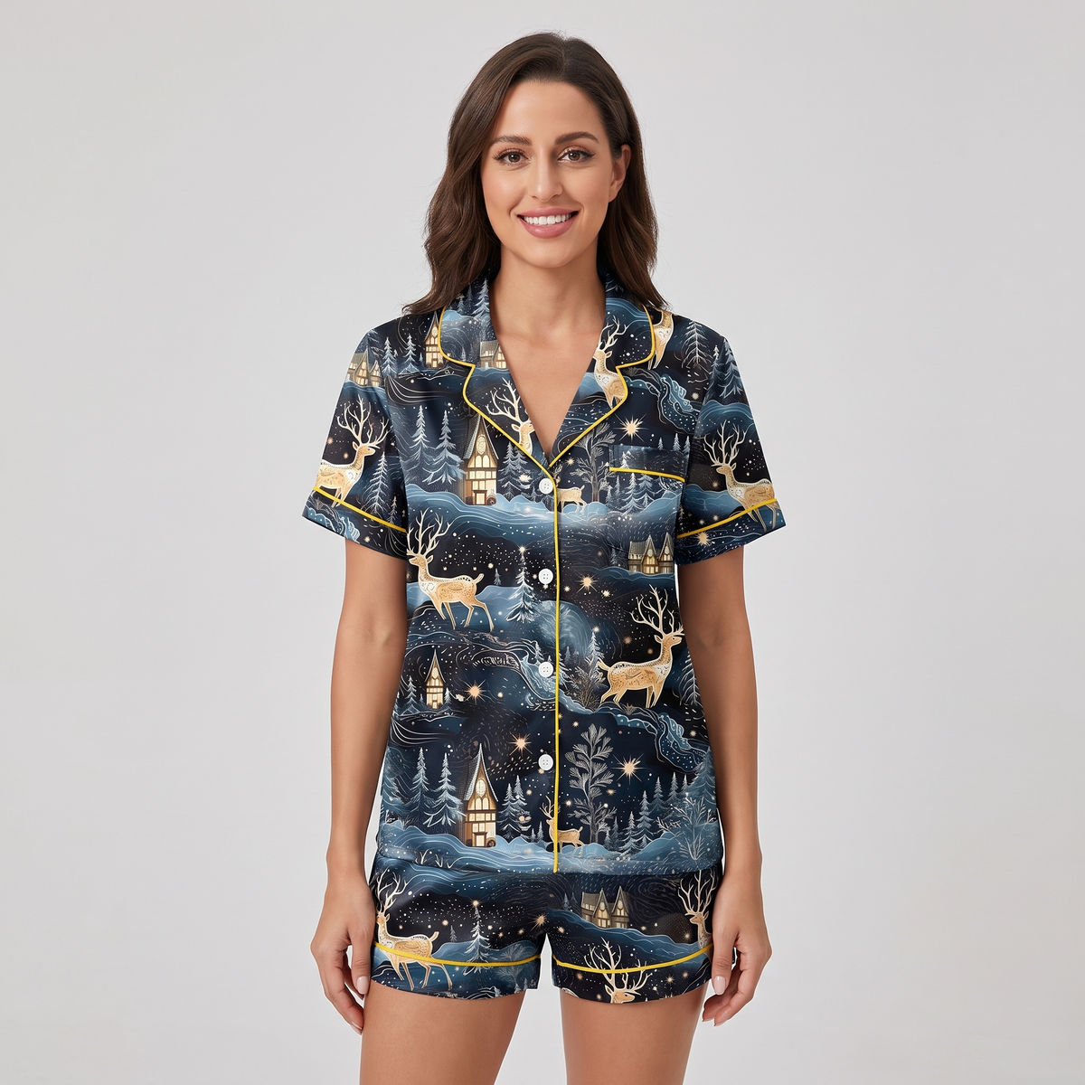 Blue Winter Wonderland Women's Pajama Set - short sleeve and shorts